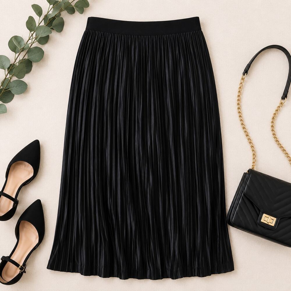 Dalia Pleated Midi Skirt Black Lined Career Cocktail Women's Small NWT